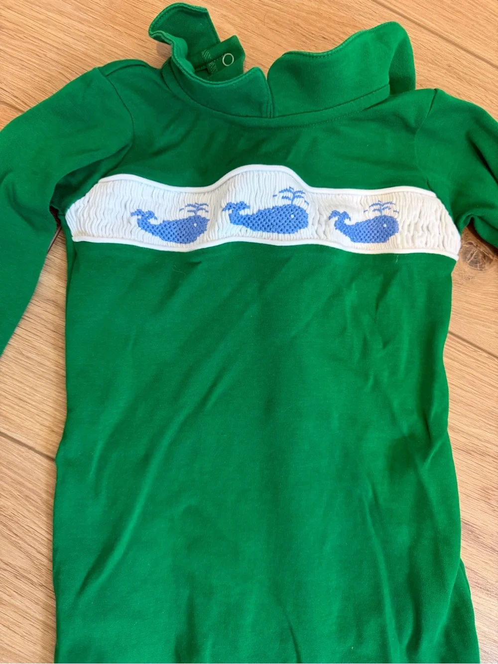 The Beaufort Bonnet Company Boys Green Whale Onesie Smocked